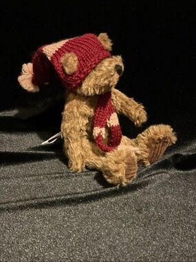 Passport Plush Brown Teddy with Red Knit Hat and Scarf